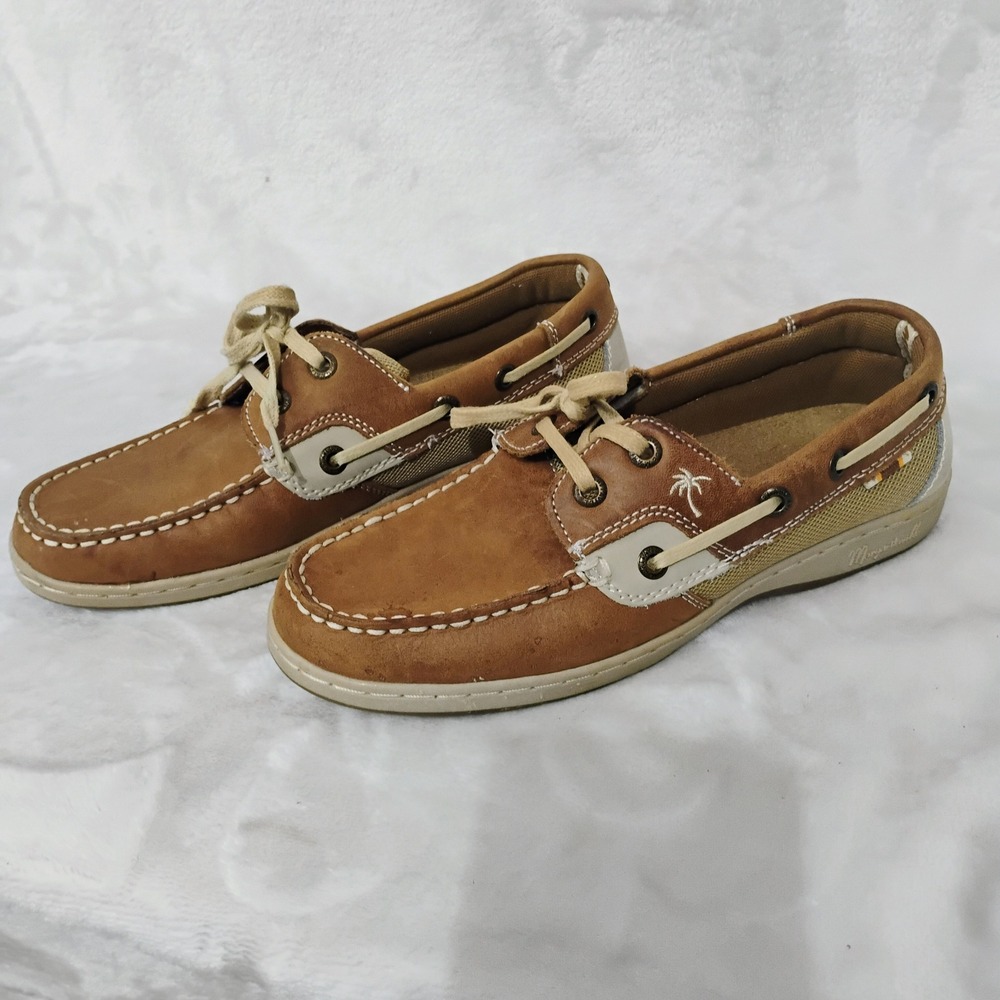 Margaritaville Avalon Brown Leather Deck Boat Shoes Womens 7 Loafers